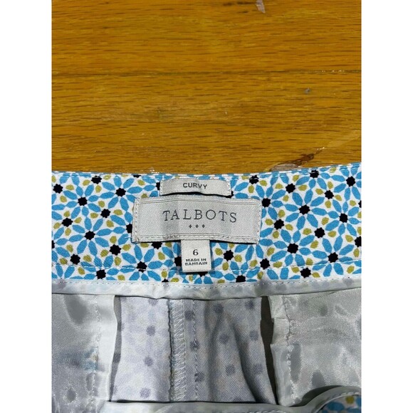 Talbots Pants Womens Curvy Size 6 Geometric Design Blue and Yellow Countrycore - Picture 3 of 8